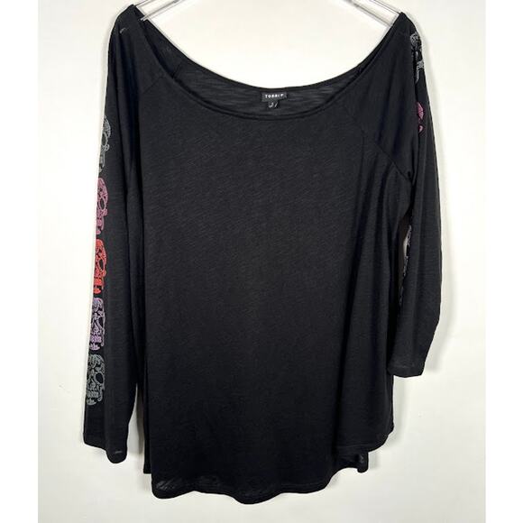 Torrid Women's Off Shoulder Top Shirt 3X Black Skull Long Sleeve Punk Goth - Picture 4 of 8